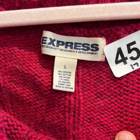 Vtg Express Women Red Pullover Sweater L Boat Neck Knit Wool Angora Long Sleeve - Picture 4 of 6